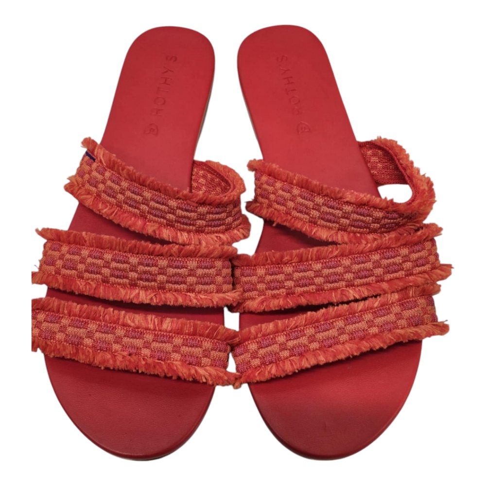 Rothy's 'Triple Band‎ Bright Red' Fringe Slip On Sandals SZ 9